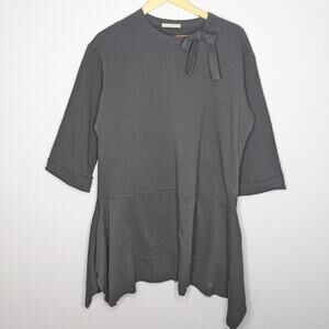 Zara Gray Bow Neck 3/4 Sleeve Sweatshirt Tunic S